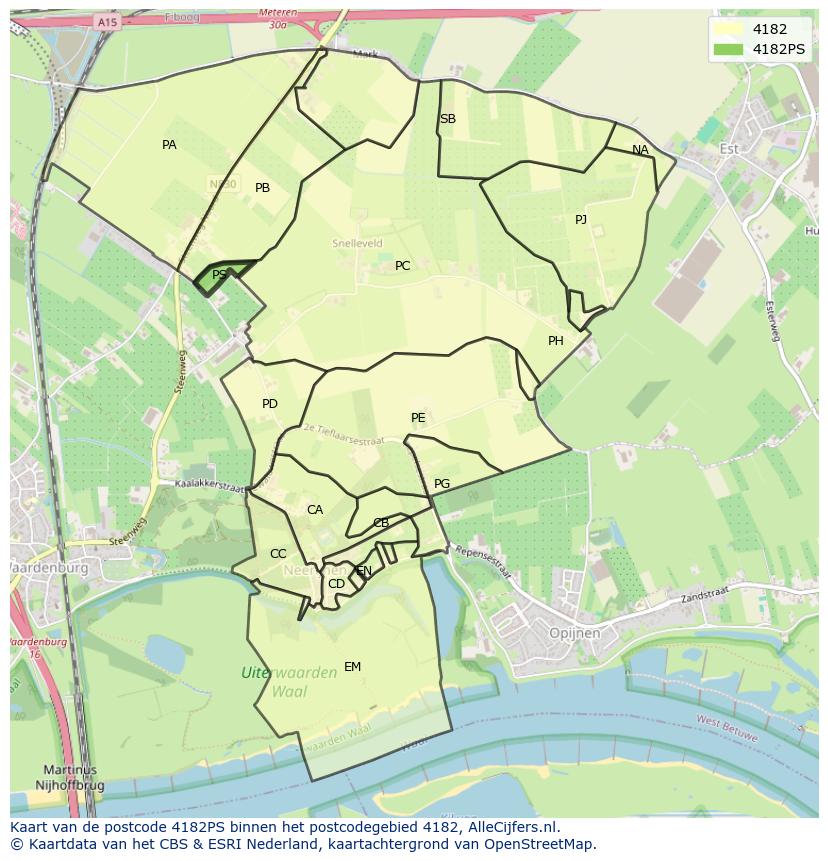 Afbeelding van het postcodegebied 4182 PS op de kaart.