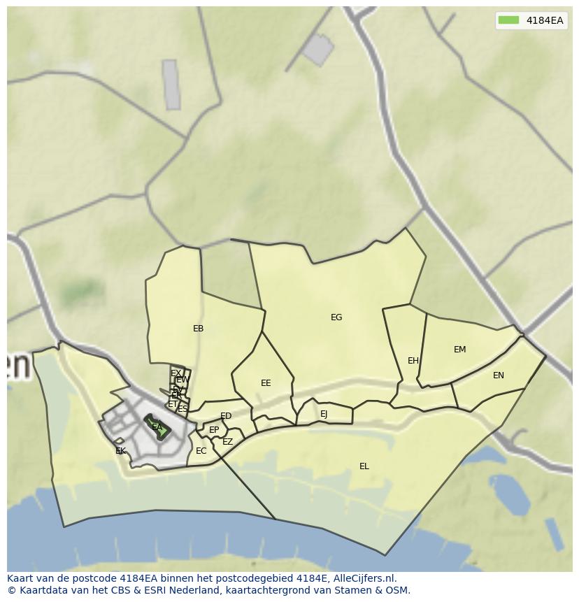 Afbeelding van het postcodegebied 4184 EA op de kaart.