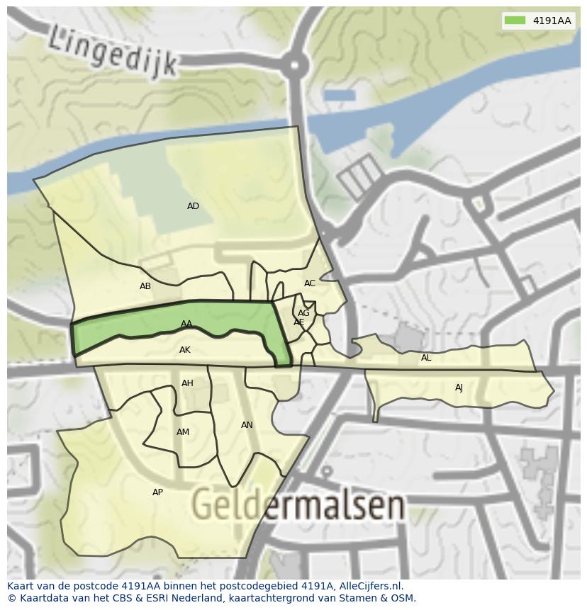 Afbeelding van het postcodegebied 4191 AA op de kaart.