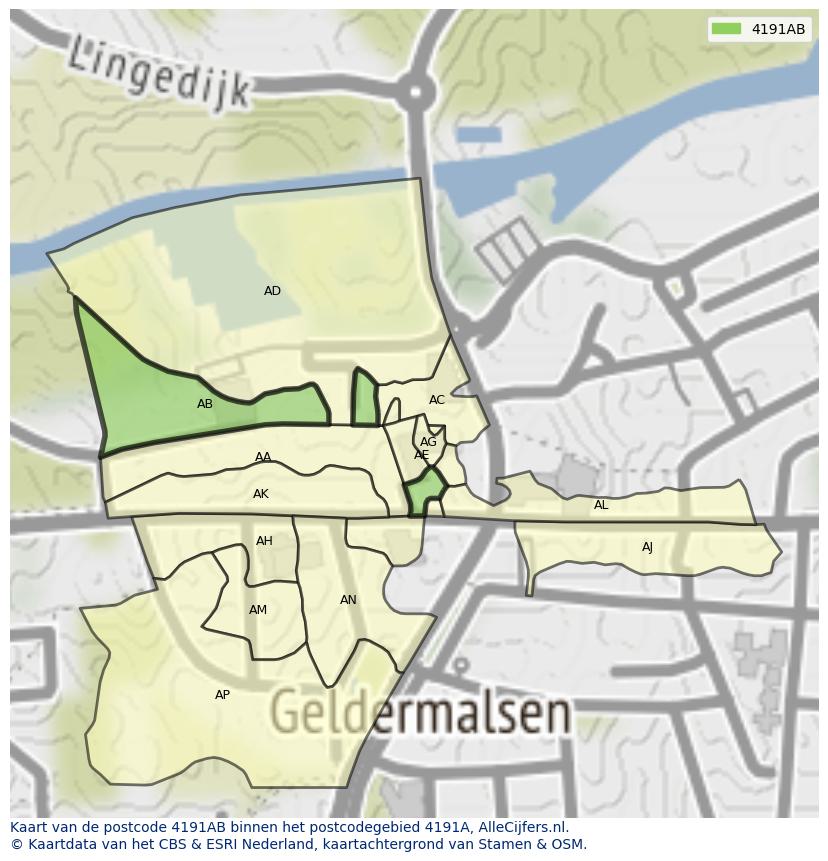 Afbeelding van het postcodegebied 4191 AB op de kaart.