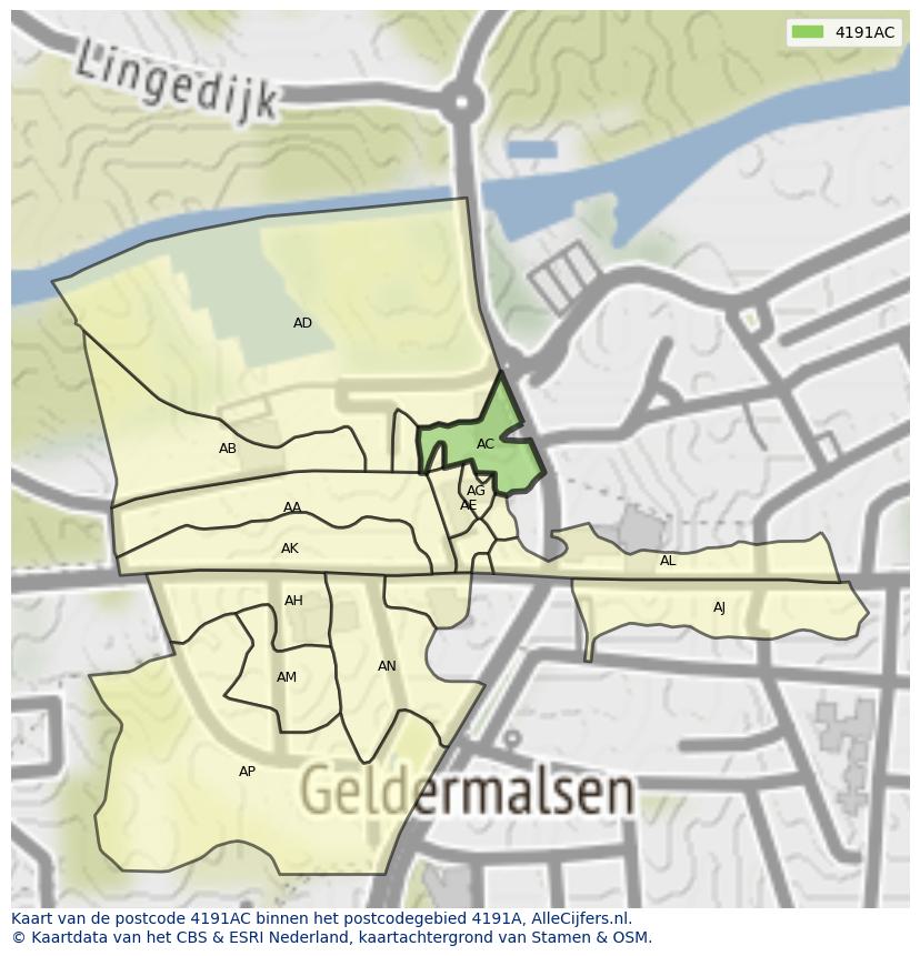 Afbeelding van het postcodegebied 4191 AC op de kaart.