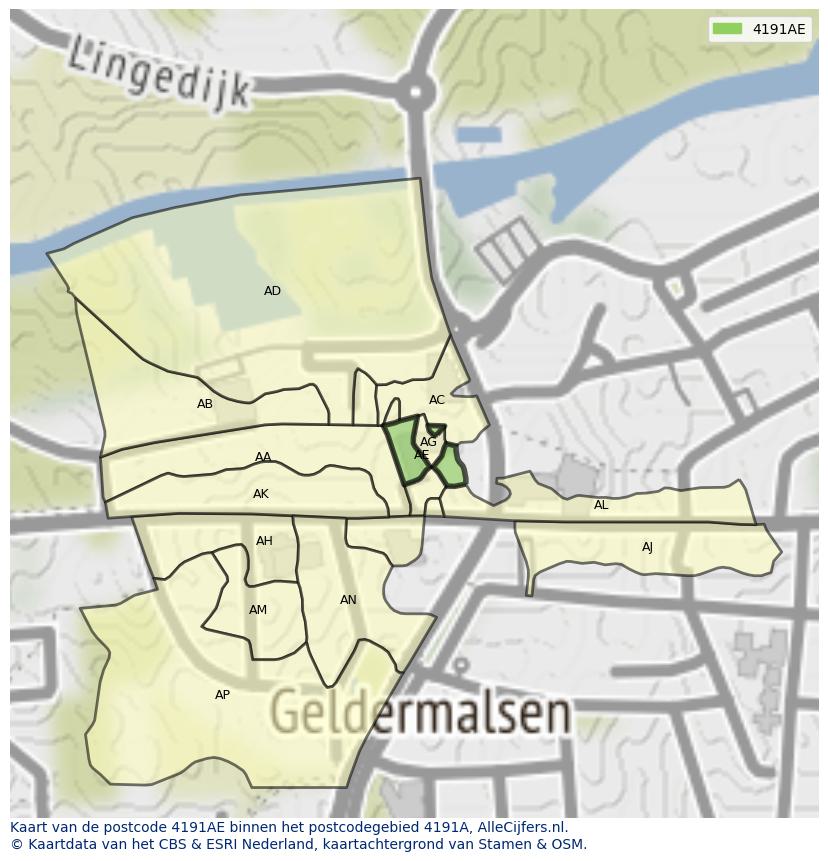 Afbeelding van het postcodegebied 4191 AE op de kaart.