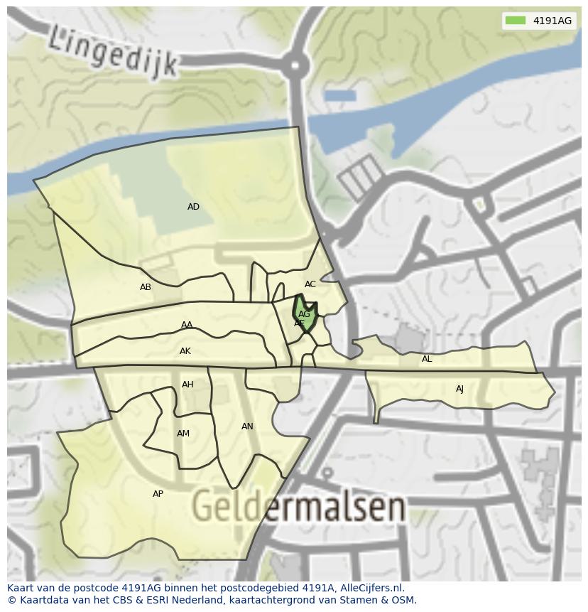 Afbeelding van het postcodegebied 4191 AG op de kaart.