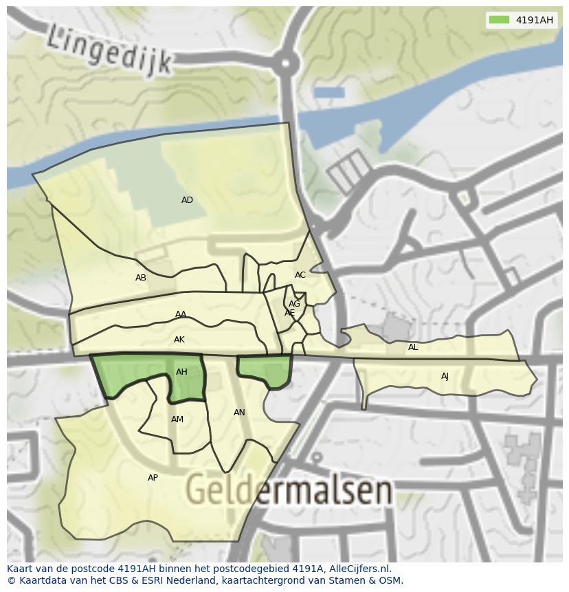 Afbeelding van het postcodegebied 4191 AH op de kaart.