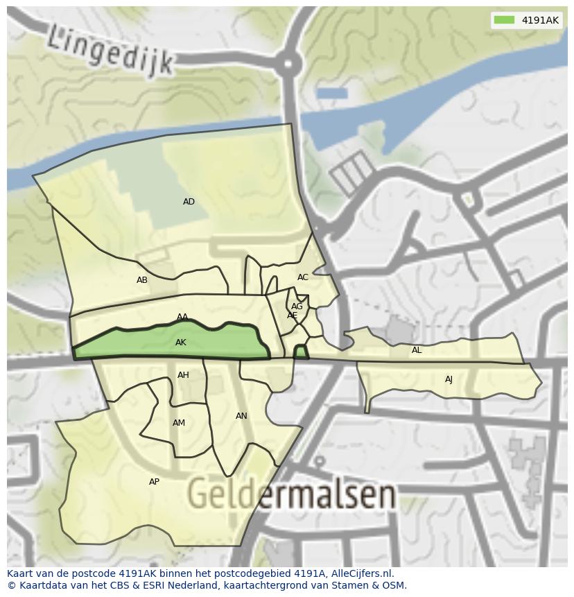Afbeelding van het postcodegebied 4191 AK op de kaart.