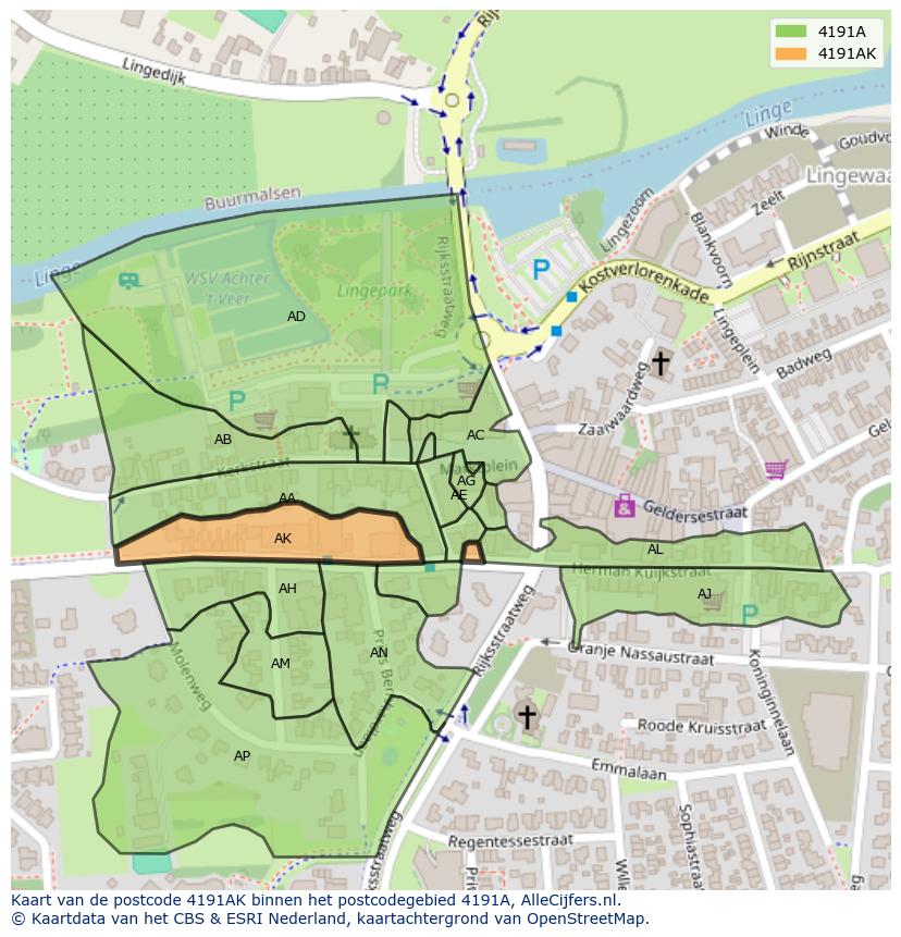 Afbeelding van het postcodegebied 4191 AK op de kaart.