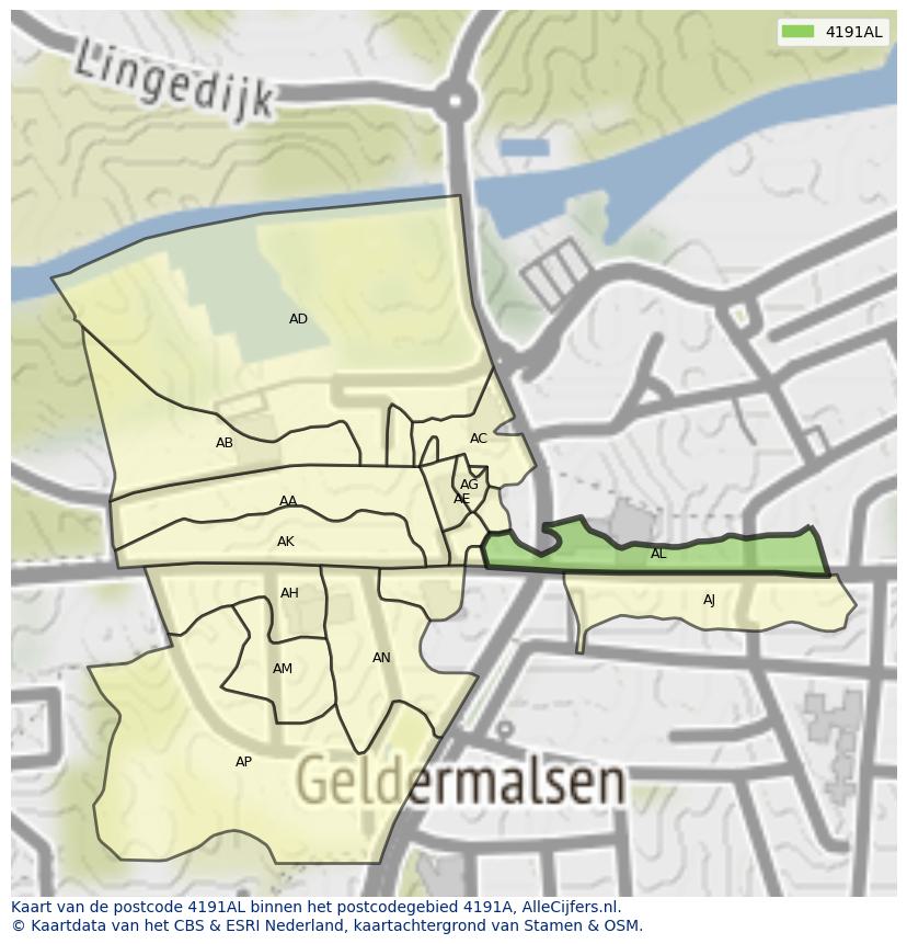 Afbeelding van het postcodegebied 4191 AL op de kaart.