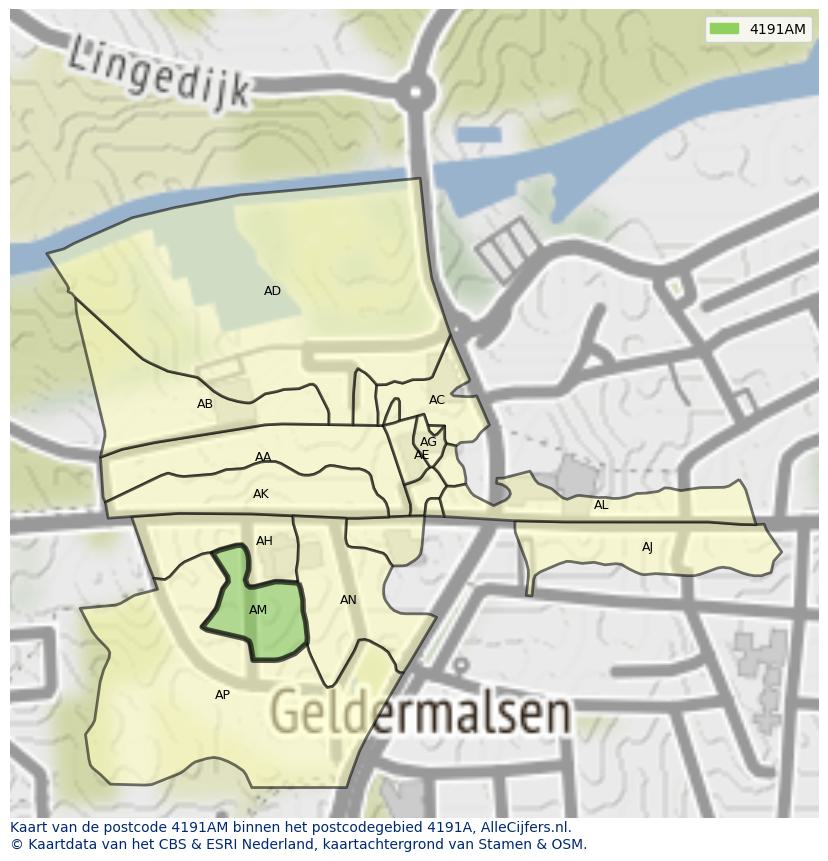 Afbeelding van het postcodegebied 4191 AM op de kaart.