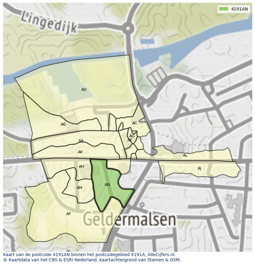 Afbeelding van het postcodegebied 4191 AN op de kaart.