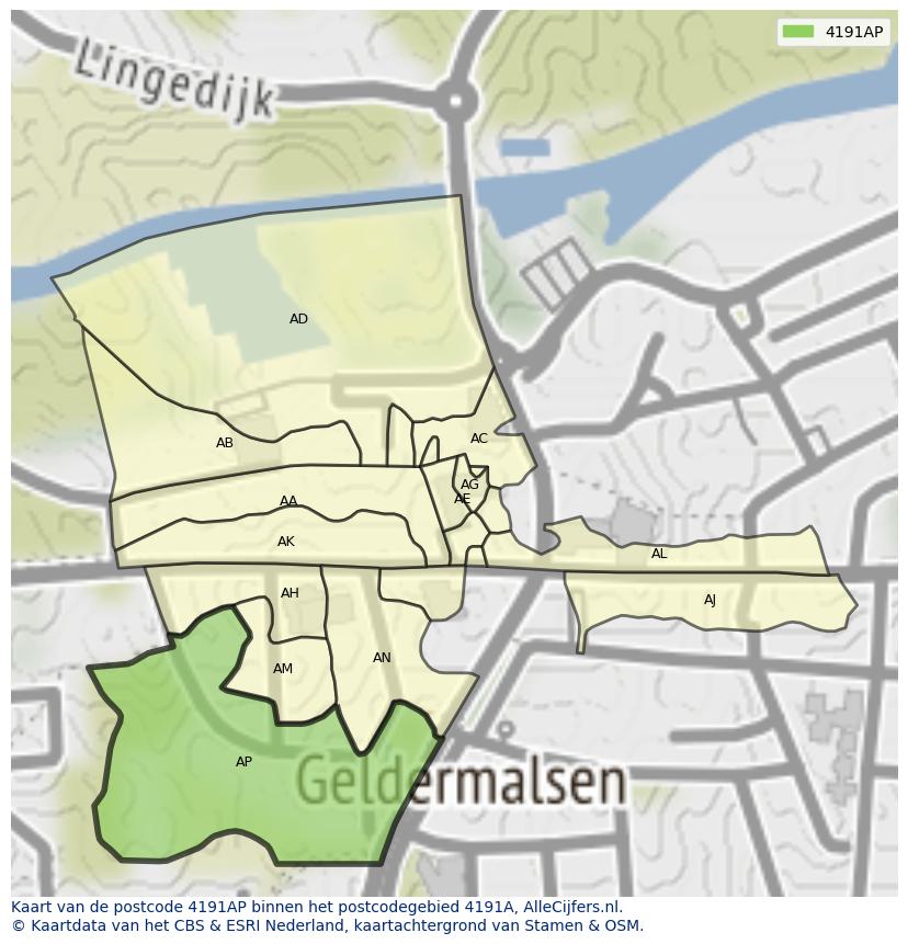 Afbeelding van het postcodegebied 4191 AP op de kaart.