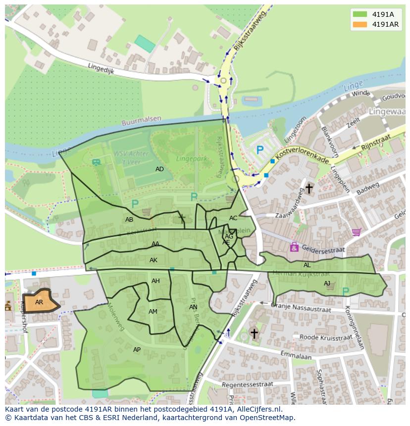 Afbeelding van het postcodegebied 4191 AR op de kaart.