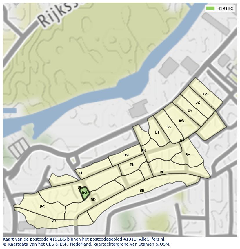 Afbeelding van het postcodegebied 4191 BG op de kaart.