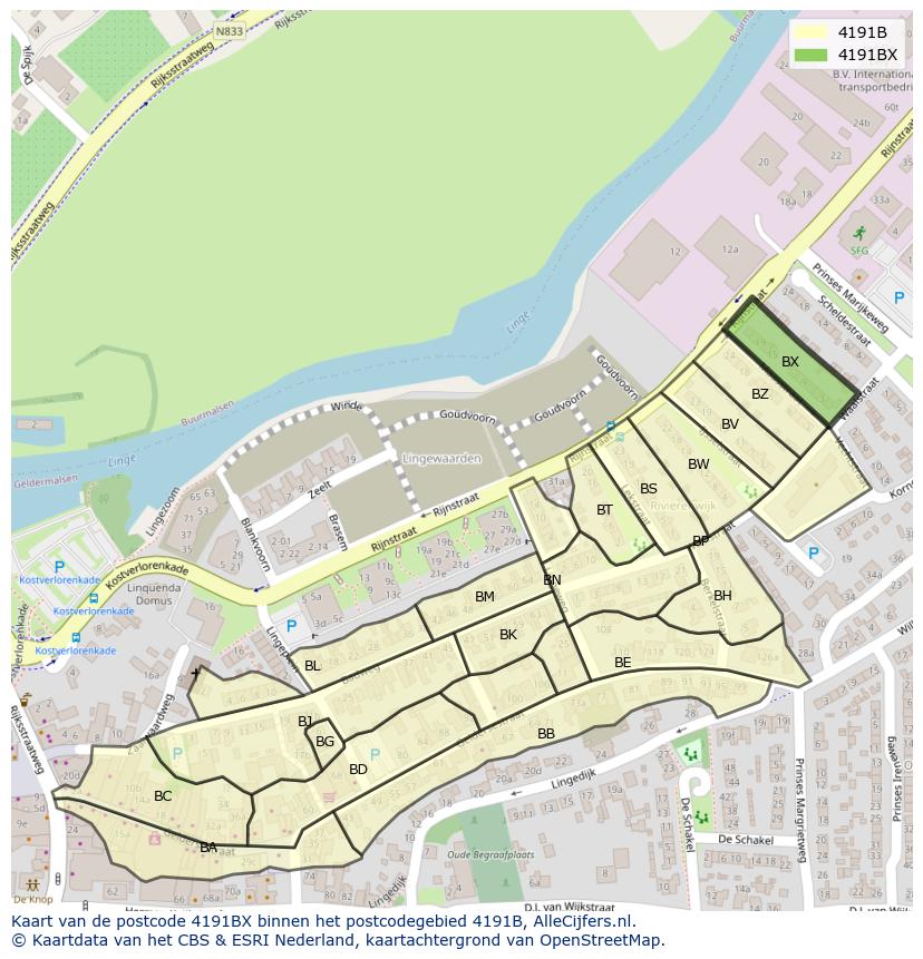 Afbeelding van het postcodegebied 4191 BX op de kaart.