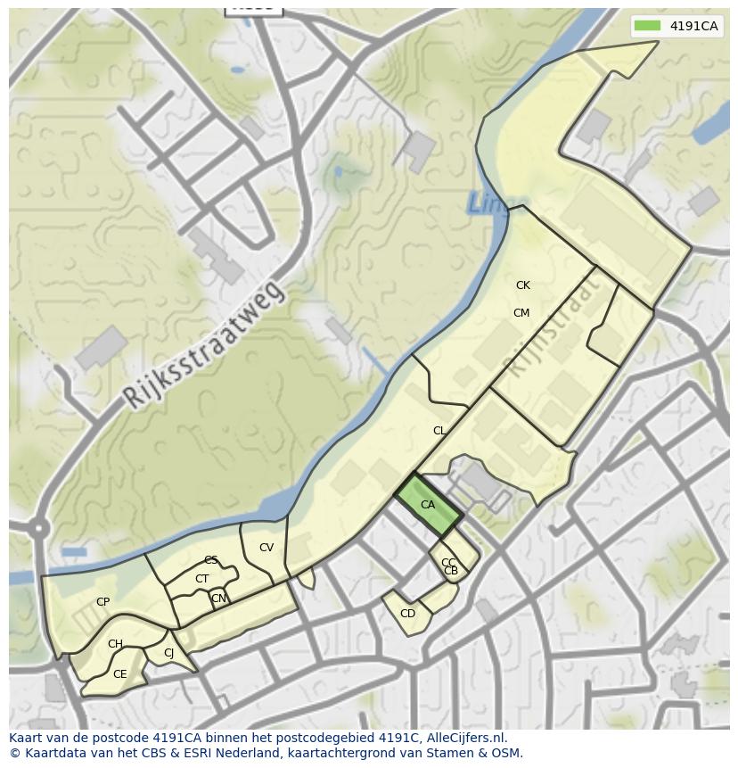 Afbeelding van het postcodegebied 4191 CA op de kaart.
