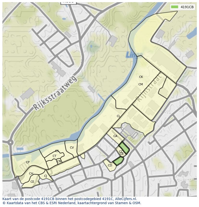 Afbeelding van het postcodegebied 4191 CB op de kaart.