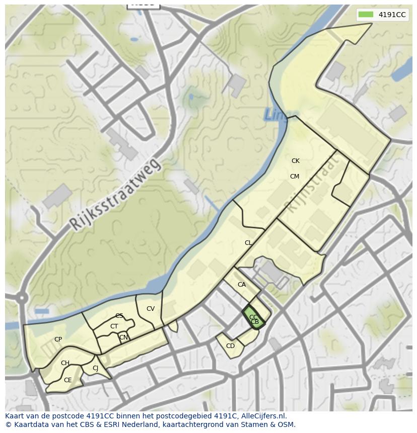 Afbeelding van het postcodegebied 4191 CC op de kaart.