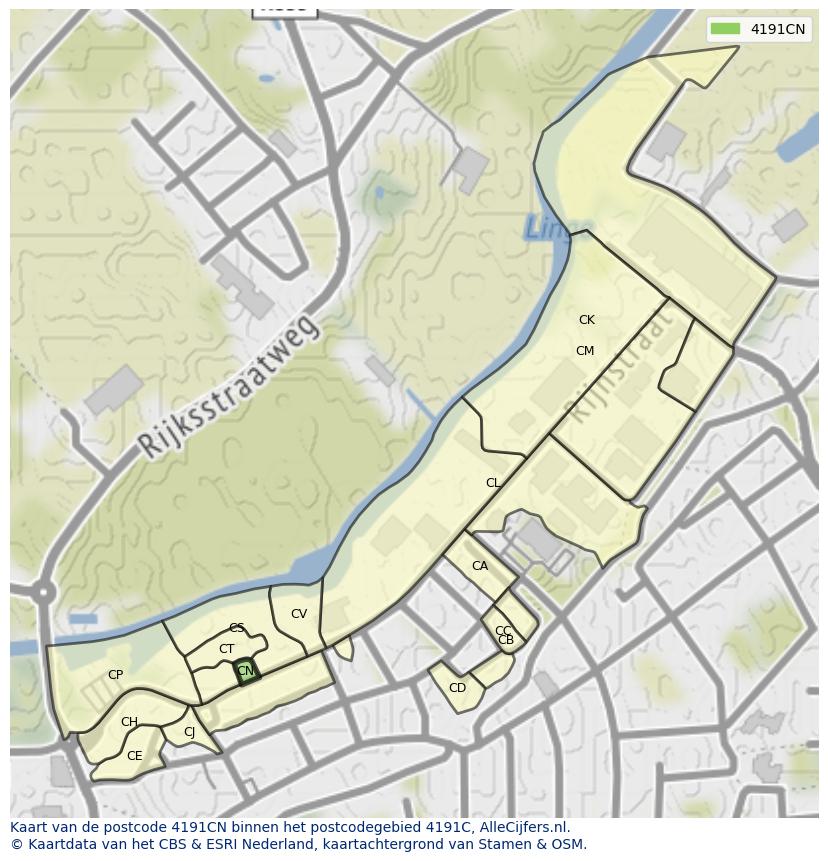 Afbeelding van het postcodegebied 4191 CN op de kaart.