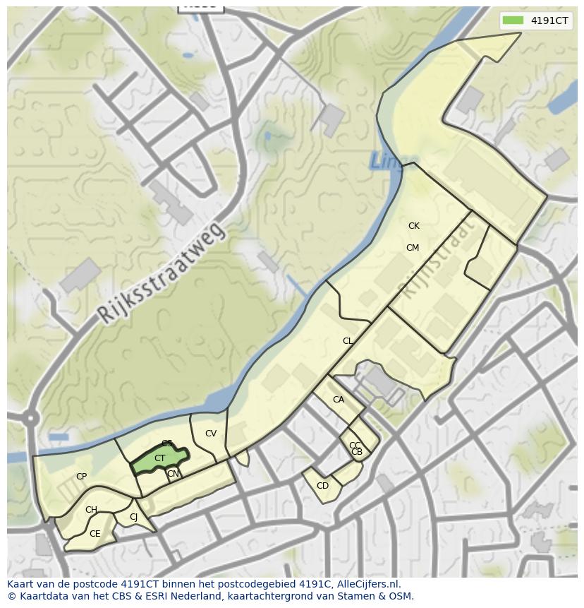 Afbeelding van het postcodegebied 4191 CT op de kaart.