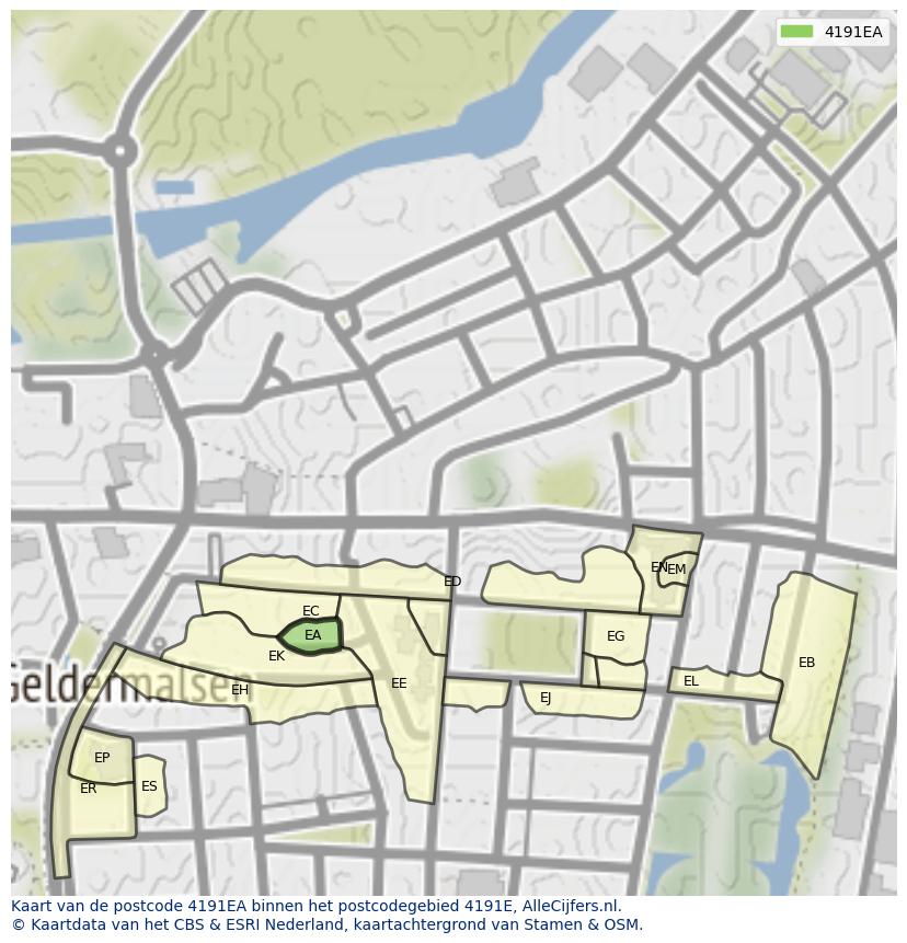 Afbeelding van het postcodegebied 4191 EA op de kaart.