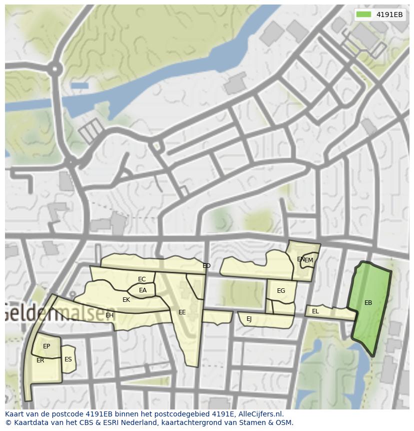 Afbeelding van het postcodegebied 4191 EB op de kaart.