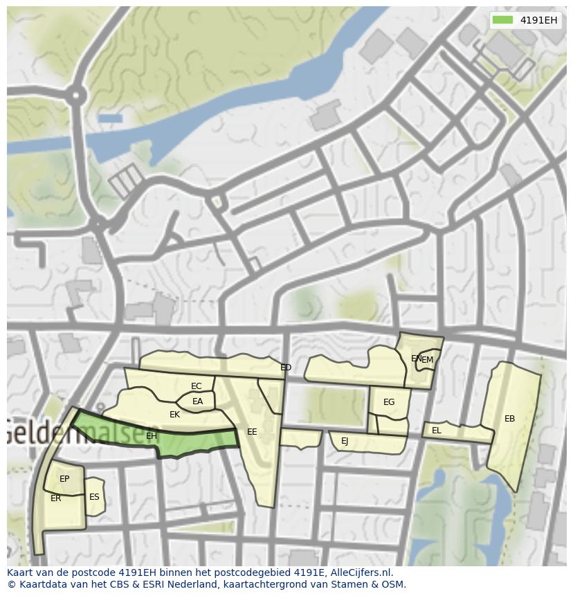 Afbeelding van het postcodegebied 4191 EH op de kaart.