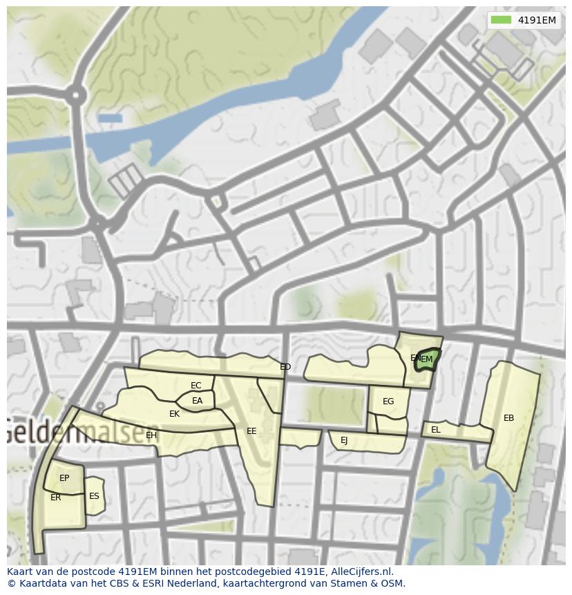 Afbeelding van het postcodegebied 4191 EM op de kaart.