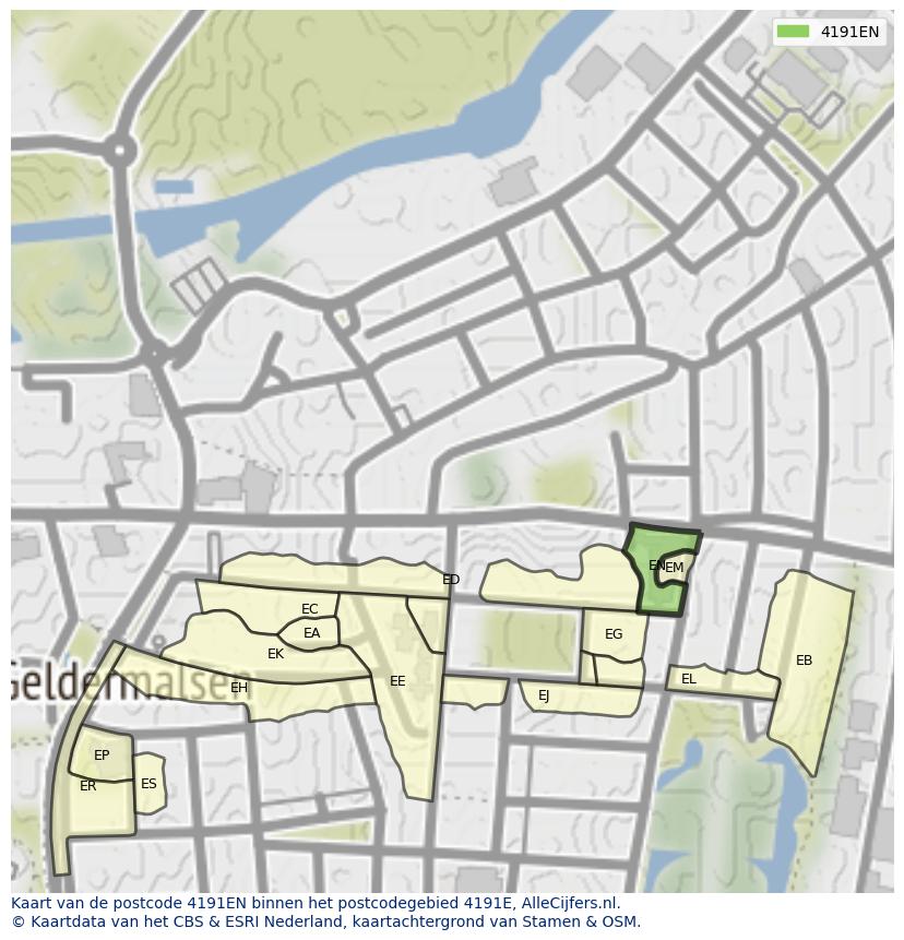 Afbeelding van het postcodegebied 4191 EN op de kaart.