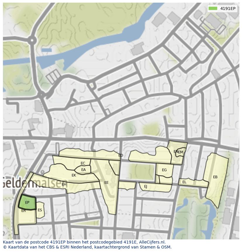 Afbeelding van het postcodegebied 4191 EP op de kaart.