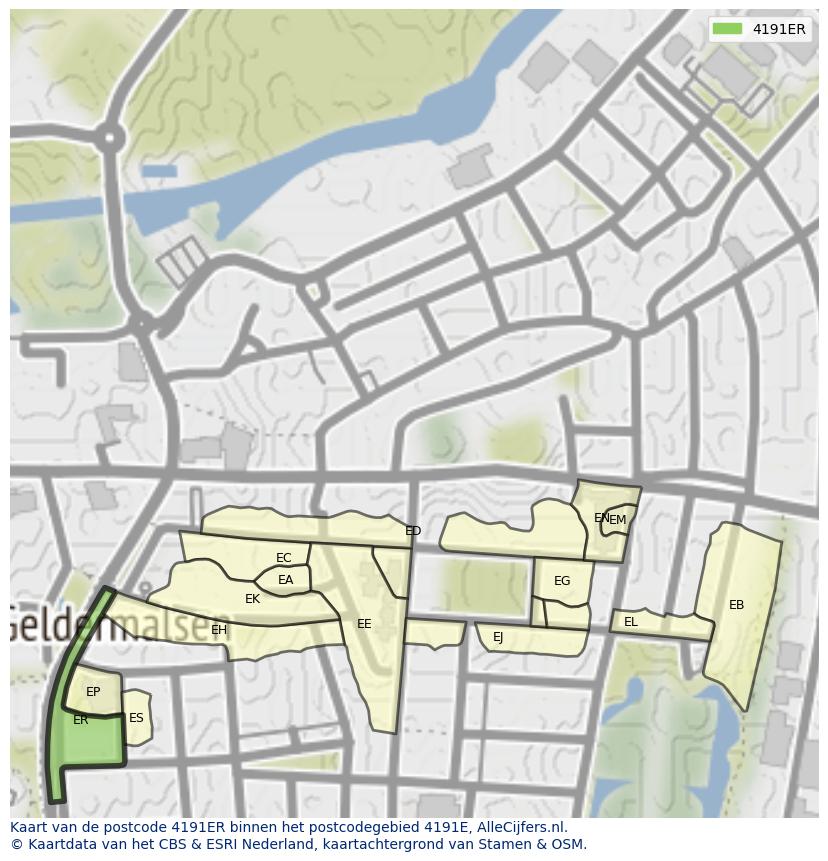 Afbeelding van het postcodegebied 4191 ER op de kaart.