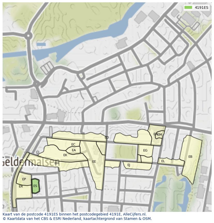 Afbeelding van het postcodegebied 4191 ES op de kaart.