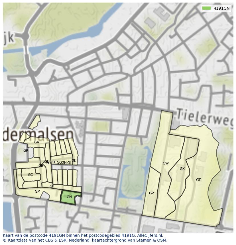 Afbeelding van het postcodegebied 4191 GN op de kaart.