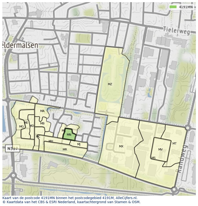 Afbeelding van het postcodegebied 4191 MN op de kaart.