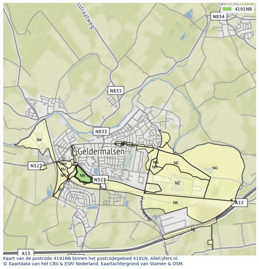 Afbeelding van het postcodegebied 4191 NB op de kaart.