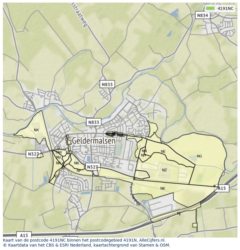 Afbeelding van het postcodegebied 4191 NC op de kaart.