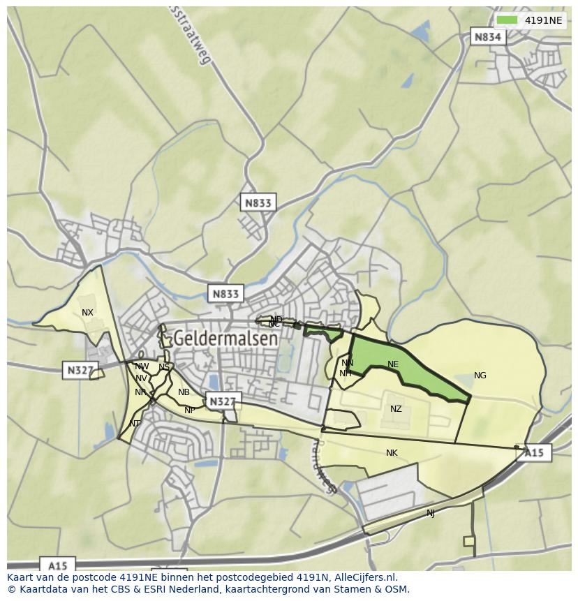 Afbeelding van het postcodegebied 4191 NE op de kaart.