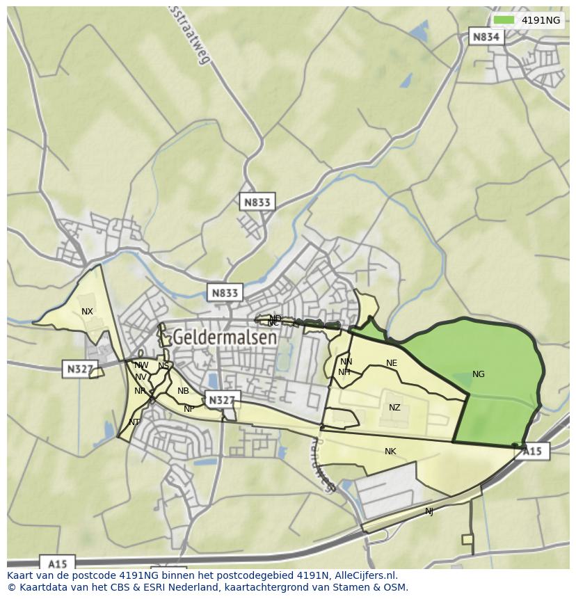 Afbeelding van het postcodegebied 4191 NG op de kaart.