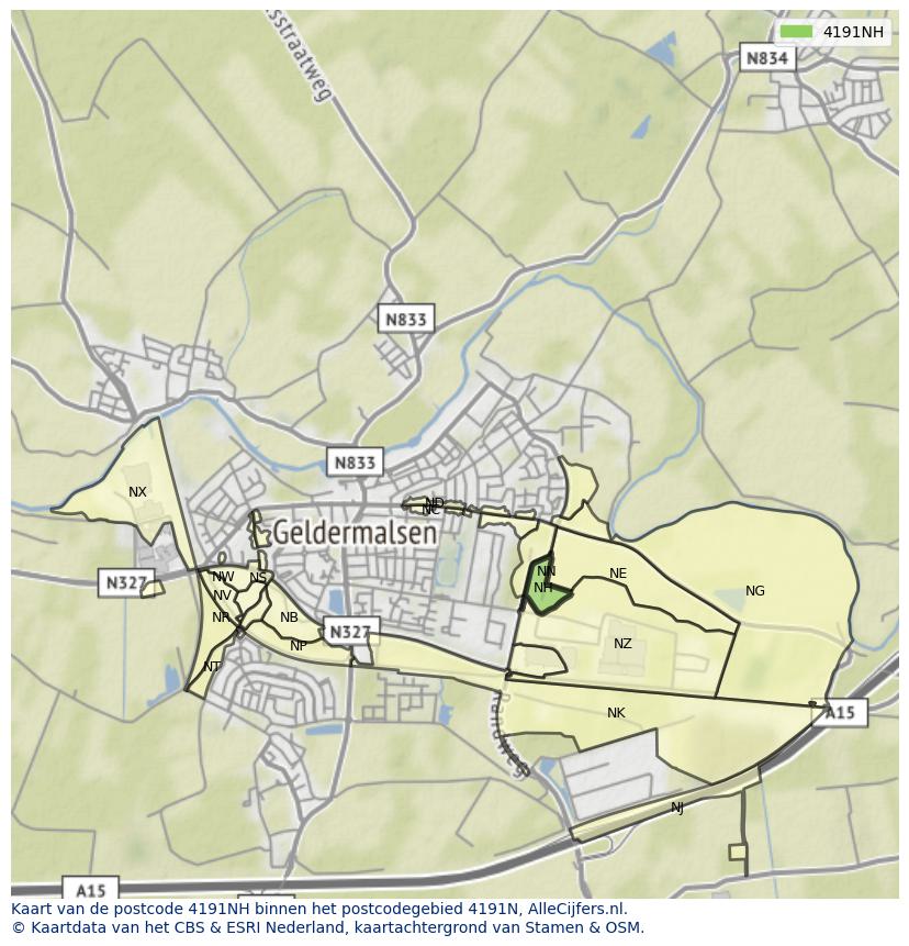 Afbeelding van het postcodegebied 4191 NH op de kaart.