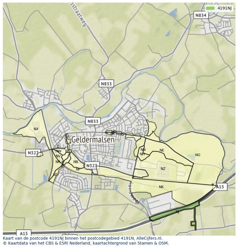Afbeelding van het postcodegebied 4191 NJ op de kaart.