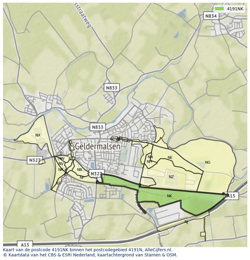 Afbeelding van het postcodegebied 4191 NK op de kaart.