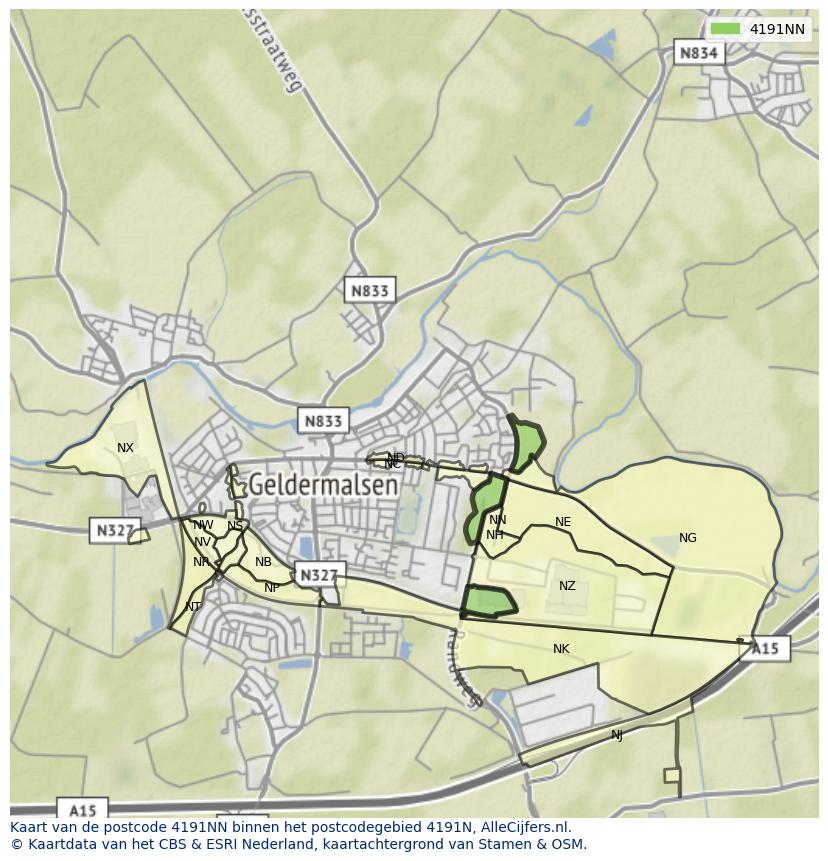Afbeelding van het postcodegebied 4191 NN op de kaart.