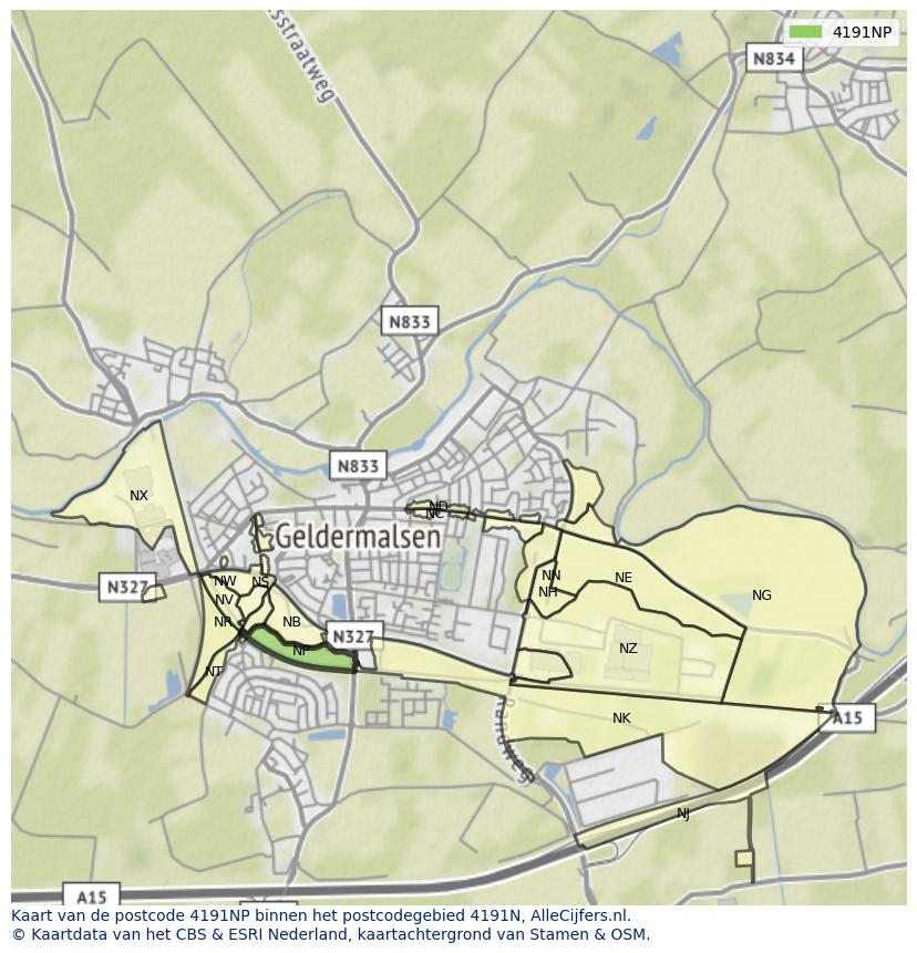 Afbeelding van het postcodegebied 4191 NP op de kaart.