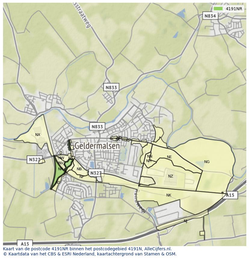 Afbeelding van het postcodegebied 4191 NR op de kaart.