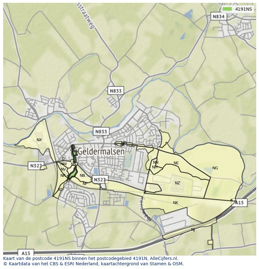 Afbeelding van het postcodegebied 4191 NS op de kaart.
