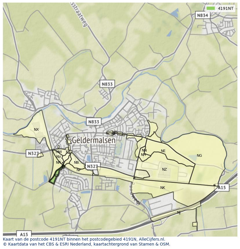 Afbeelding van het postcodegebied 4191 NT op de kaart.