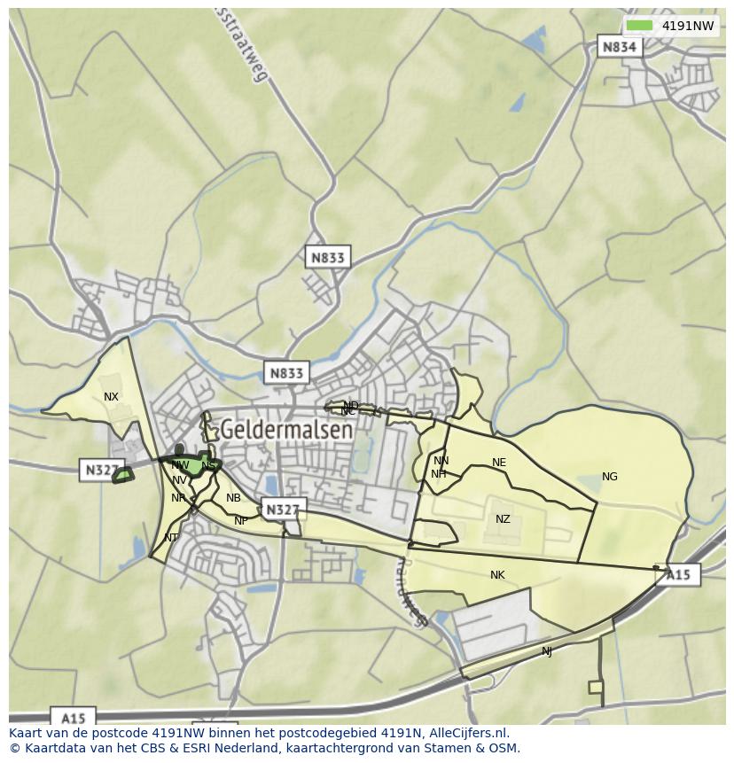 Afbeelding van het postcodegebied 4191 NW op de kaart.