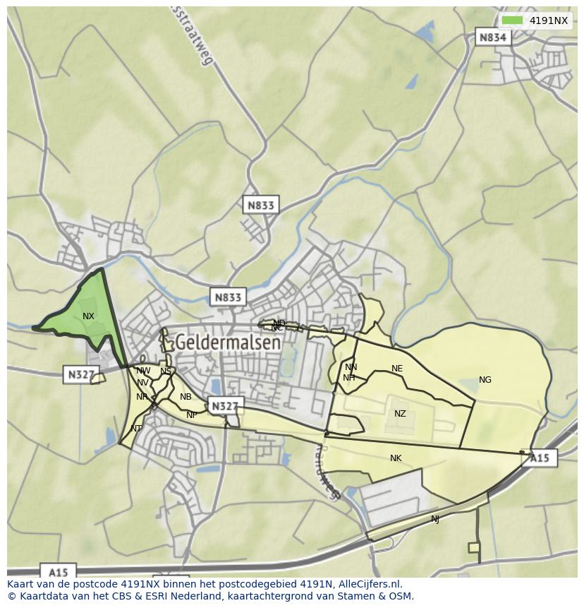 Afbeelding van het postcodegebied 4191 NX op de kaart.