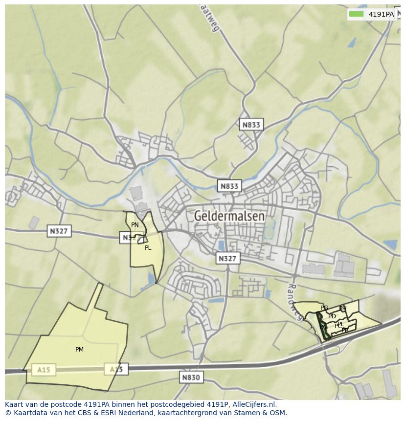 Afbeelding van het postcodegebied 4191 PA op de kaart.