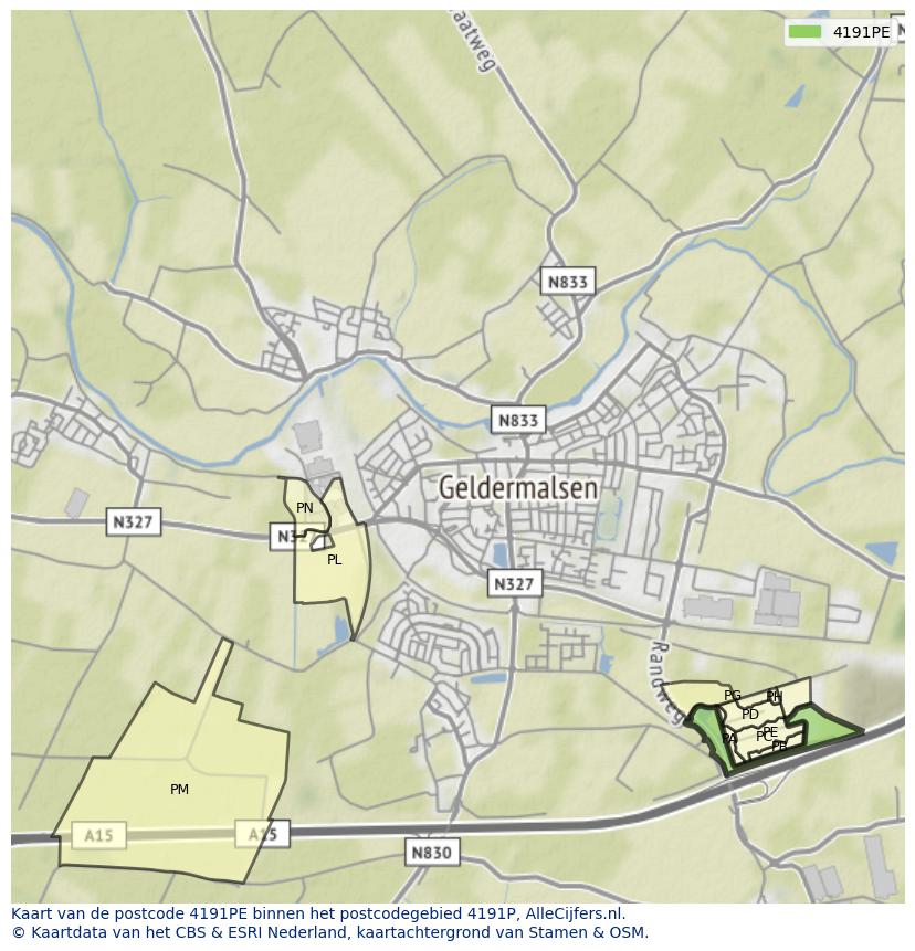 Afbeelding van het postcodegebied 4191 PE op de kaart.