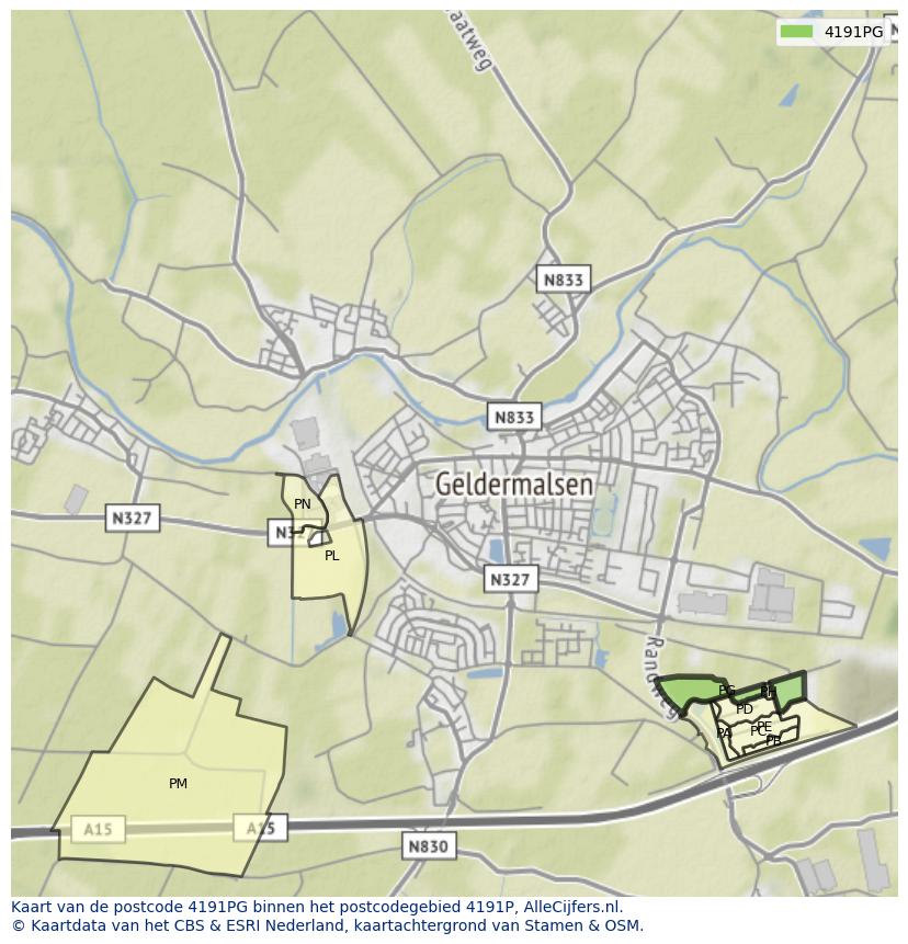 Afbeelding van het postcodegebied 4191 PG op de kaart.