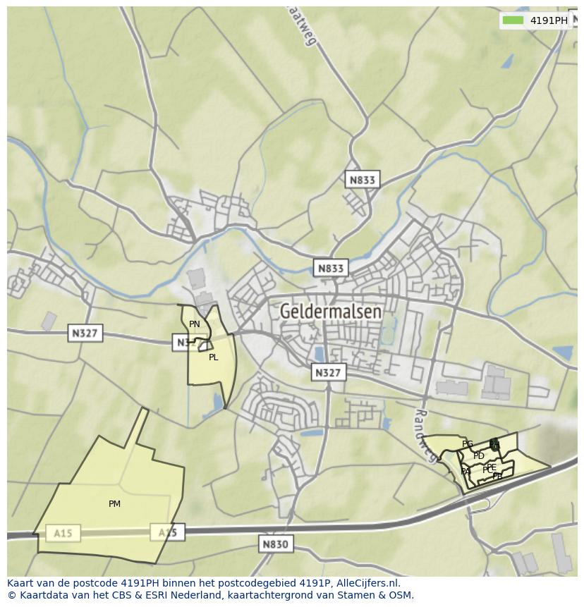 Afbeelding van het postcodegebied 4191 PH op de kaart.